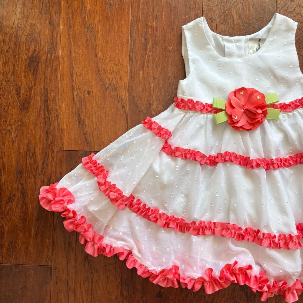 Rare Editions White and Pink Ruffle Dress & Bloomers Set - Picture 5 of 6